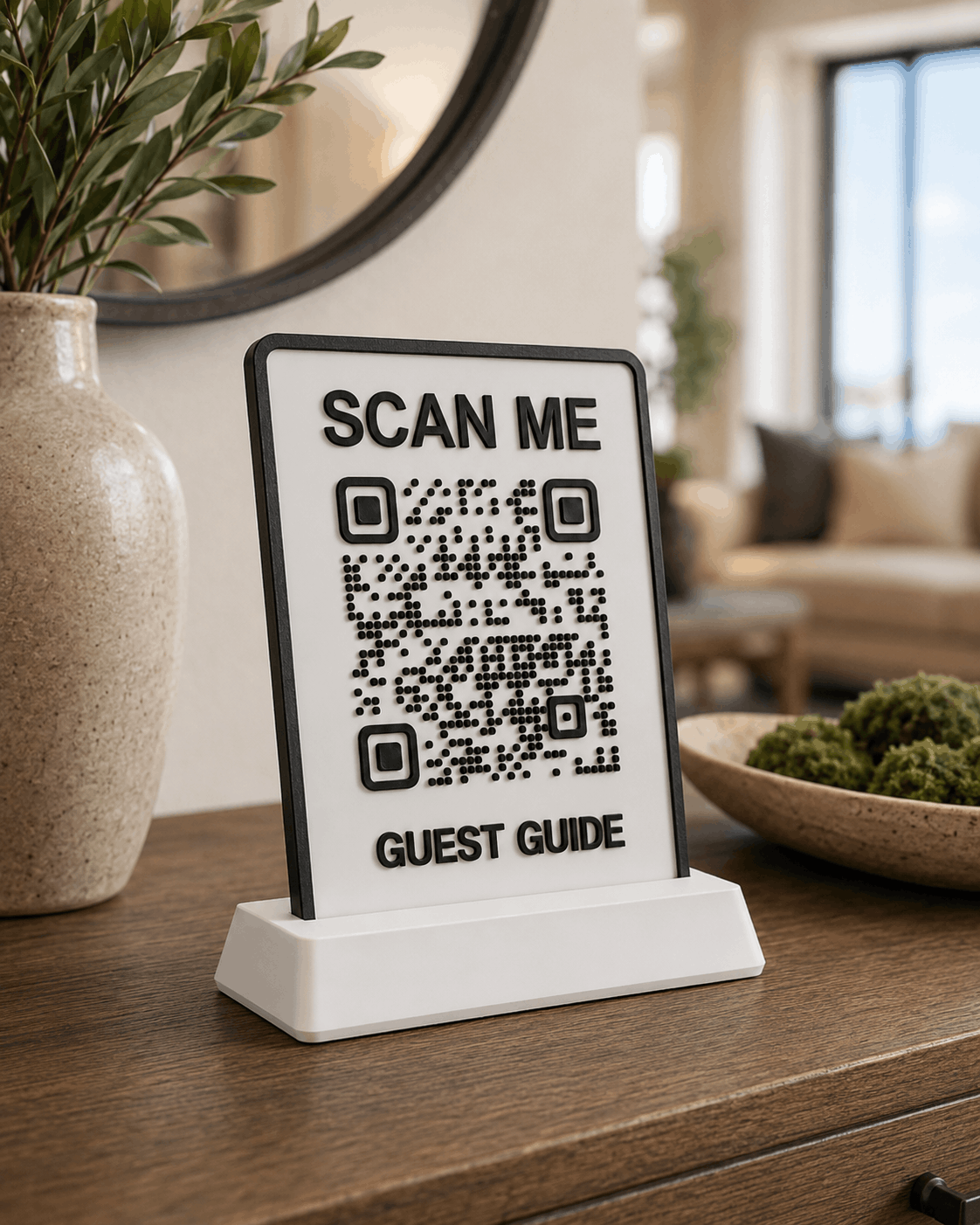 3D printana QR pločica s vodičem za goste u apartmanu